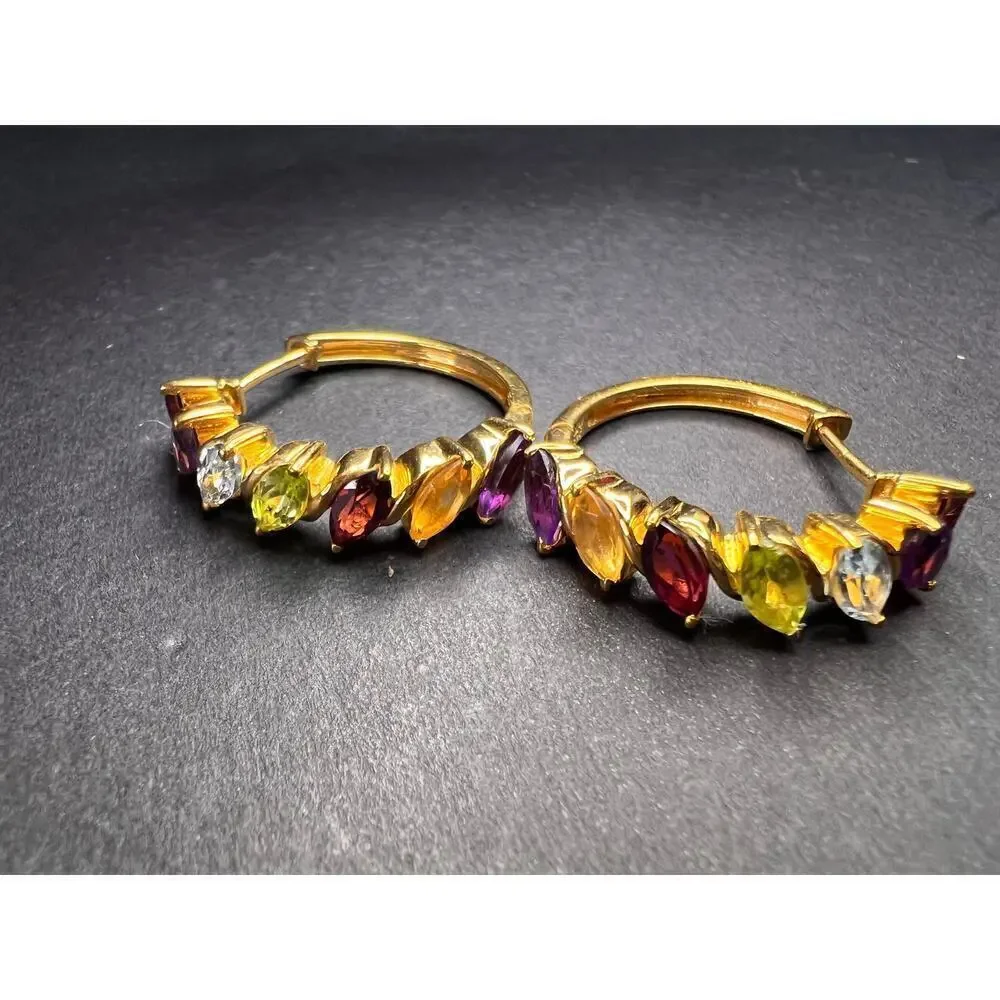 NEW multi gemstone hoop earrings in vermeil gold over sterling silver